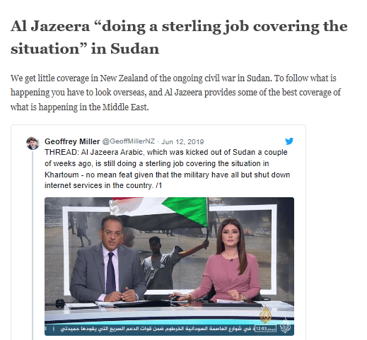 Al Jazeera reporting in Sudan, Your NZ